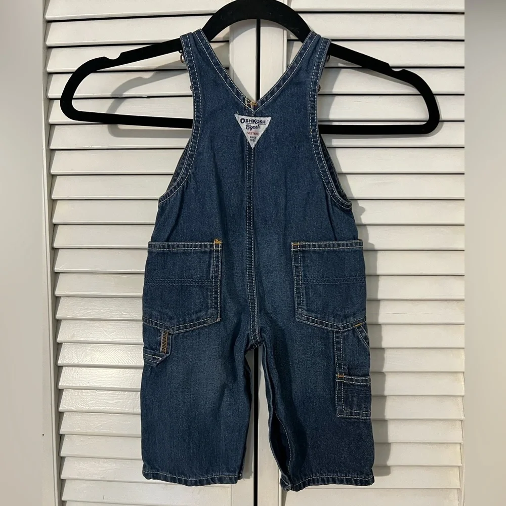 Vintage Oshkosh B'Gosh Baby Boy Size 6 Mth Blue Jean Carpenter Overalls Vestbak